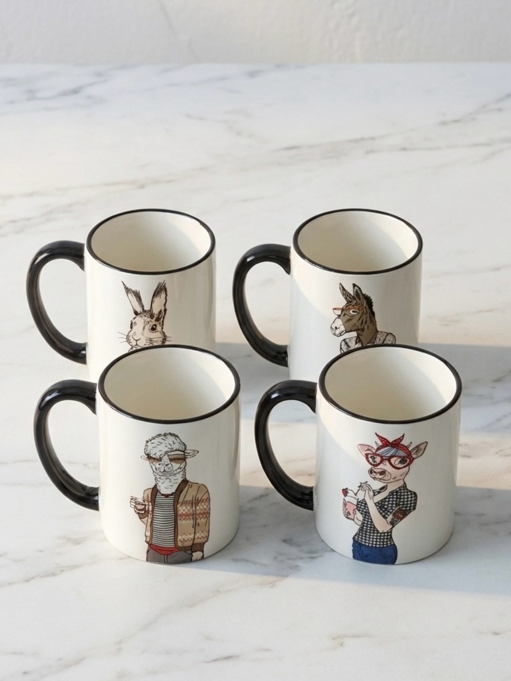 Set of 4 Hipster Animal Mugs